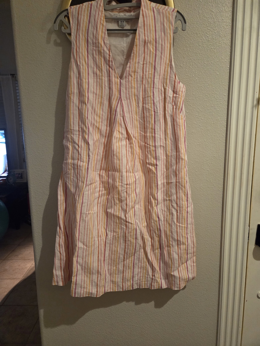 Tommy Bahama Striped Sleeveless Linen Dress in Pink and Peach Sz Medium